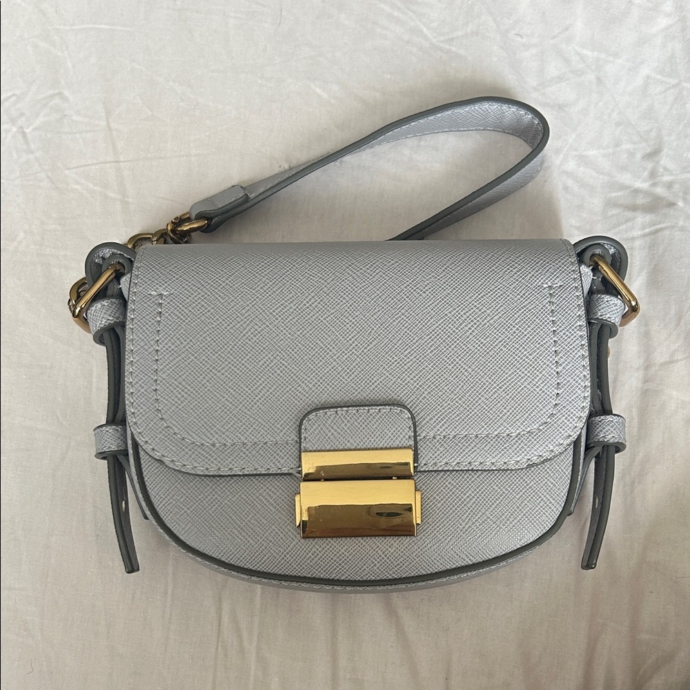 Mini Saddle Crossbody Bag in Light Gray with Gold Lock